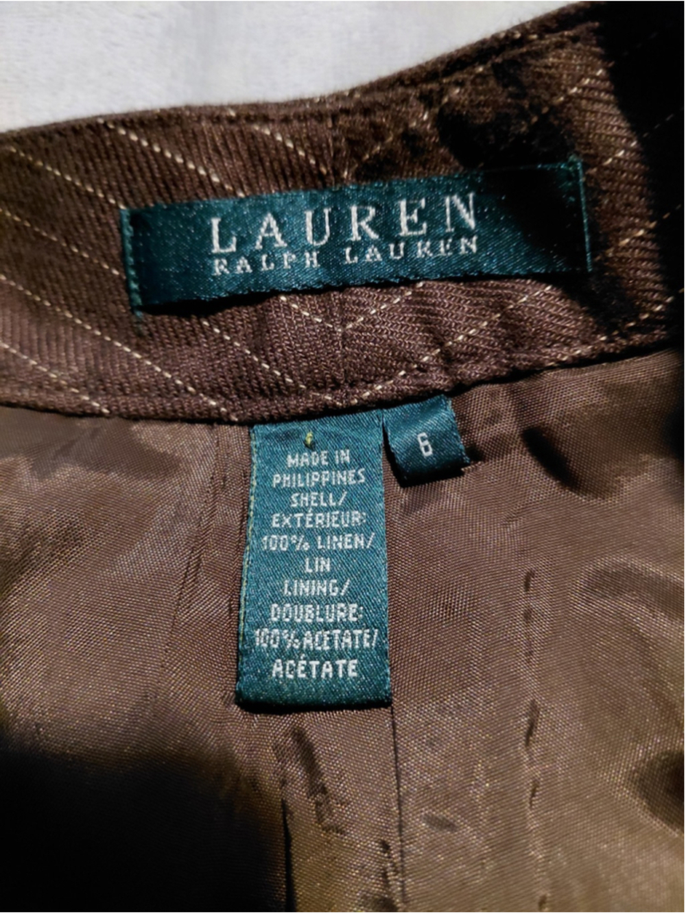 Lauren Ralph Lauren Classic Brown Pinstripes Linen Dress Pants Size 6 NWT - Picture 5 of 8